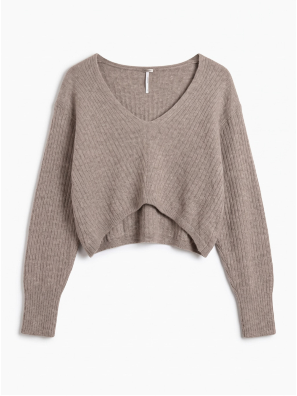 FREE PEOPLE Elias Cashmere V-neck Light Brown Cropped Sweater Relaxed Fit, Sz S